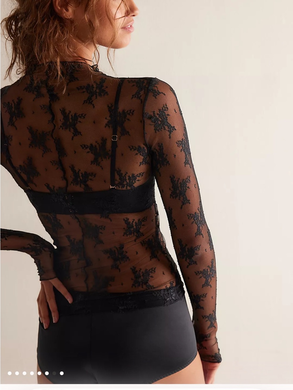 Free People Lady Lux Floral Mesh Layering Top lace Medium NWT Black - Picture 6 of 12